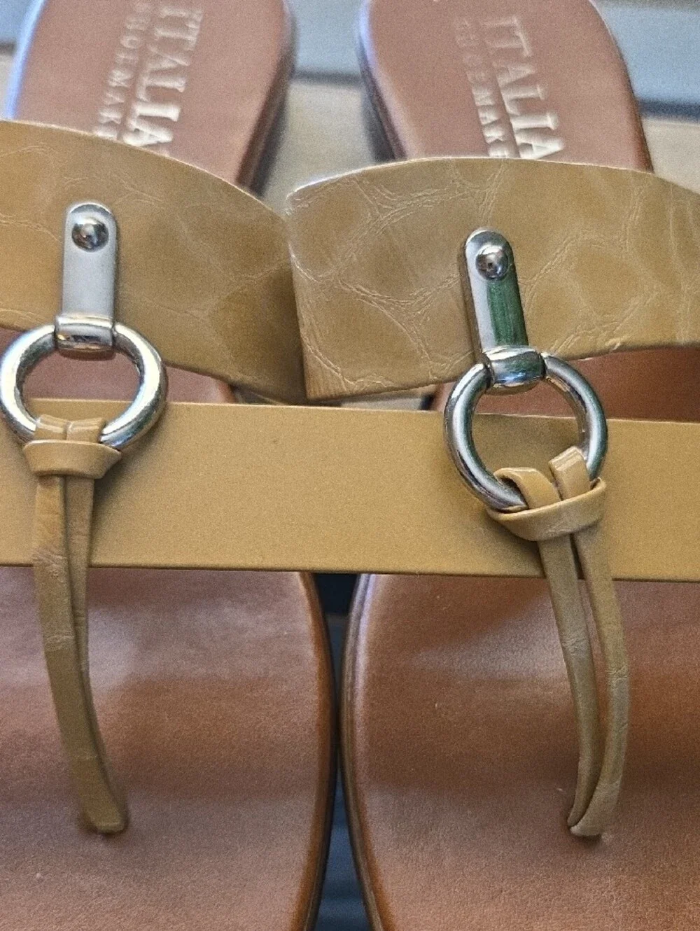 Italian Shoemakers Tan Leather Slide Sandal with Cream Tan Strap